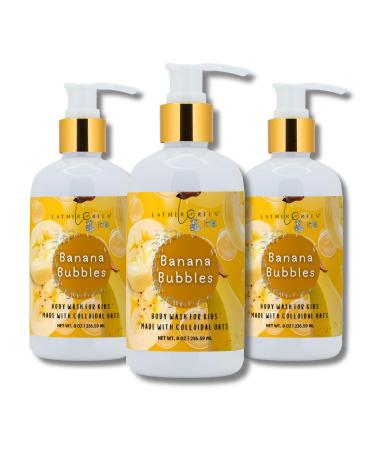Lather Green Kids Body Wash Plant Based Gentle Moisturizer with Shea Butter Safe for Sensitive Skin Banana Bubbles 3 Pack (8 oz Each)