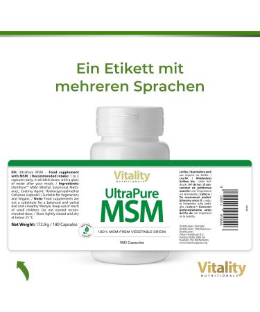 Ultra Pure MSM Capsules 1000 mg - 180 Count | High Dose Methylsulfonylmethane | Additive-Free by Vitality Nutritional - VitaminExpress - Buy Online on GoSupps.com