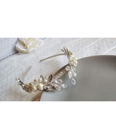 BERYUAN Bridal Leaf Pearl Tiara Women Crown Silver Wedding Hair Accessory Rhinestone Crystal Hair Piece Gift for Her Party Headpiece for Bride Bridesmaid Girls (Silver) - Buy Online on GoSupps.com