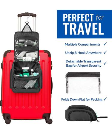 Premium Travel Hanging Toiletry Bag with Expandable Compartments - Jet Black - Buy Online on GoSupps.com