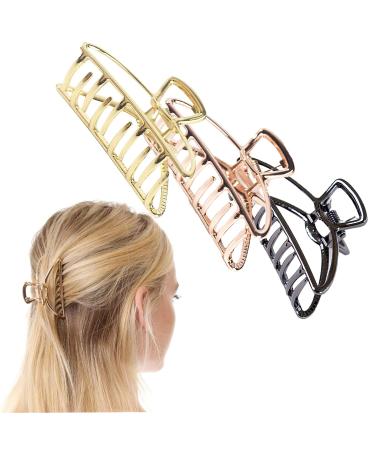 Caili claw clips 3 pieces of hair clips retro minimalist insulatory hair clips non -slip hair needle hair accessories for women (gold + black + red gold)