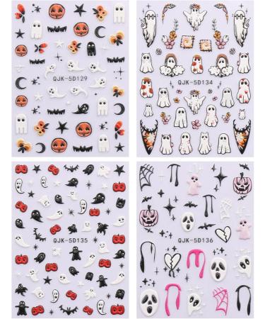 JMEOWIO 3D Embossed Halloween Nail Art Stickers Decals Self-Adhesive 5D Cute Ghost Nail Supplies Nail Art Design Decoration Accessories 4 Sheets - Buy Online on GoSupps.com