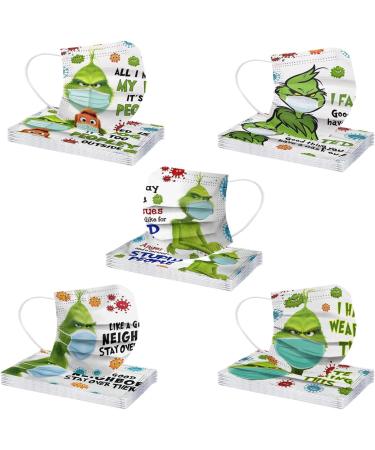 100Pcs Kids Grinch Disposable Face_Mask - Christmas Childrens Face_Mask Assorted Colors Design Boys Girls 3-Ply Face_Covering (Grinch E) - Buy Online on GoSupps.com