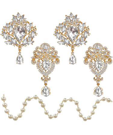 Yhsheen Rhinestone Brooches Crystal Brooch Pins  Pearl Crystal Wedding Bouquet kit Set Gold-4pcs