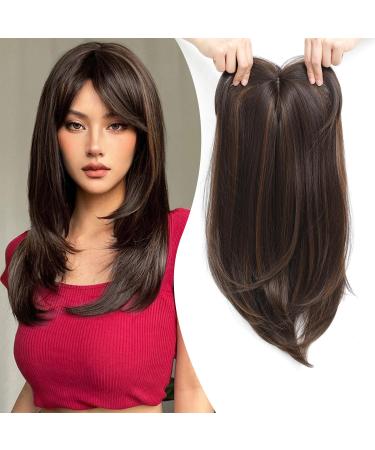 Ms Taj Hair Toppers for Thinning Hair 18inch Dark brown with highlights Long Layered Hair Toppers for Women Synthetic Add Volume Natural Straight Clip in Hair Pieces for Women - Buy Online on GoSupps.com