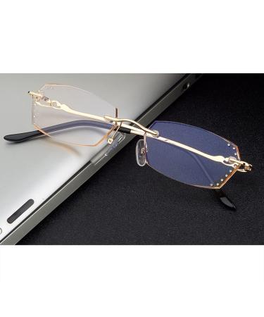 JUNZ Ladies Trendy Frameless Reading Glasses Blue Light Filter Computer Reading Glasses Rhinestone Decoration (Size : +3.5)