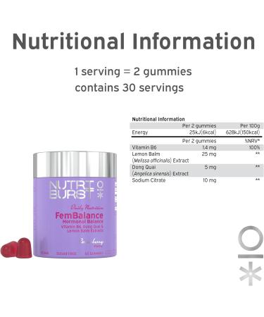 Nutriburst - FemBalance Hormone Balance for Women - Vitamin B6 Lemon Balm + Dong Quai - Regulate Hormones Support Nervous System + Reduce Tiredness - 60 Gummies 1 Month Supply - Suitable for Vegans 60 Count (Pack of 1) Fembalance - Hormone Support - Buy Online on GoSupps.com