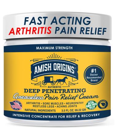 Amish Origins Relief & Recovery Cream - 3.5oz - Maximum Strength Deep Penetrating for Joint Muscle Knee Back Feet Hand Ankle Aches Neuropathy 1 Pack 3.5 Fl Oz (Pack of 1)