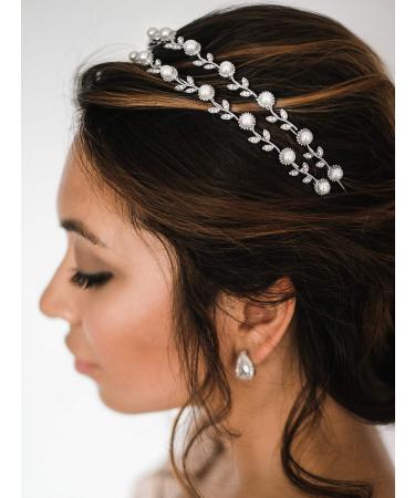 SWEETV Pearl Wedding Headband - Silver Double Band Bridal Tiara Hair Accessory - Buy Online on GoSupps.com