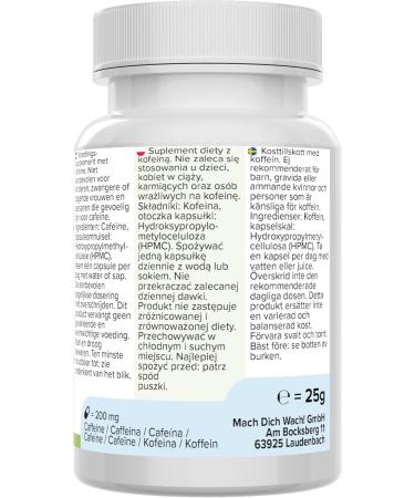 Caffeine Capsules 200mg - Vegan High-Dose No Additives - Quality from Germany - Small Easy-to-Swallow Capsules - Go Awake!  - Buy Online on GoSupps.com