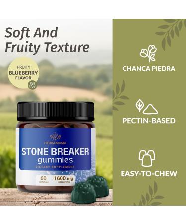 HERBAMAMA Chanca Piedra Stone Breaker Gummies - 1600mg Chanca Piedra for Urinary Tract Cleanse Detox - Vegan Non-GMO Kidney Support Supplement - 60 Pectin-Based Blueberry-Flavored Chews - Buy Online on GoSupps.com