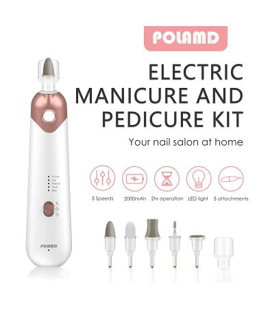 Professional Electric Manicure Pedicure Kit - Cordless Nail Drill Machine with 5 Speeds for Nail Care - White - Buy Online on GoSupps.com