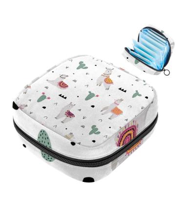 Menstrual Pad Bag with Zipper Ladies Napkin Pouch Tampons Collection Bag for Women and Girls (Cactus and Alpaca)
