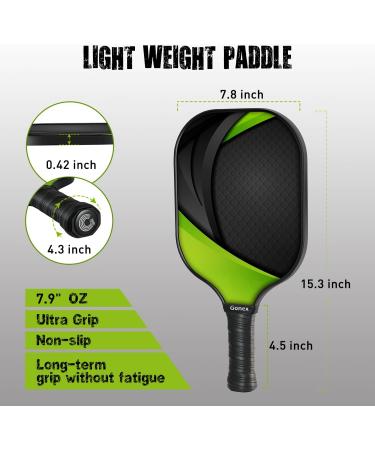 Gonex Pickleball Paddles Set - USAPA Approved Graphite Paddle with Comfort Grip, 2 Paddles, 4 Balls, Portable Carry Bag - Green - Buy Online on GoSupps.com