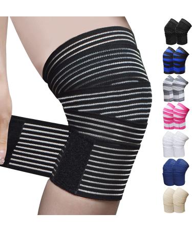 2Pcs Knee Wraps for Leg Calf Thigh Extra Long Elastic All Purpose Support Wrap Brace Compression Bandage for Pain Relief Weightlifting Powerlifting Squats (71in  Black  2) 71in Black 2