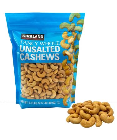 Kirkland Signature Fancy Whole Unsalted & Roasted Cashews Nuts Bag Pack 1.13kg - Buy Online on GoSupps.com