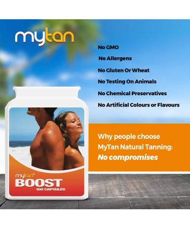 MyTan Boost Tan Pills | 100 Capsules | Sun Tan Accelerator | Natural Tanning Supplement | Tyrosine Copper Multivitamin | 25-Day Extended Holiday Supply - Buy Online on GoSupps.com