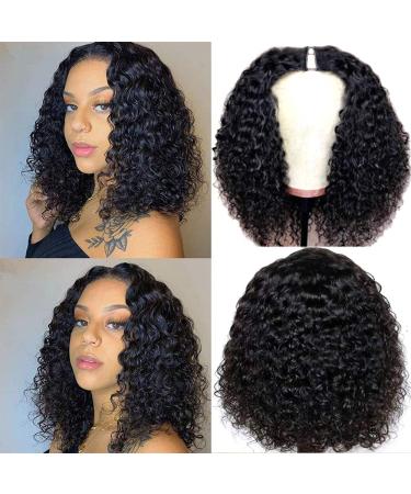 Amznlady Curly Pixie Cut Wig Human Hair Wigs V Part Human Hair Wig No Leave Out Brazilian Human Hair Wigs For Black Women Curly Bob Wig Upgrade U Part Wigs No Sew in NO Glue 150% Density Natural Black (12 Inch  Curly Bob...