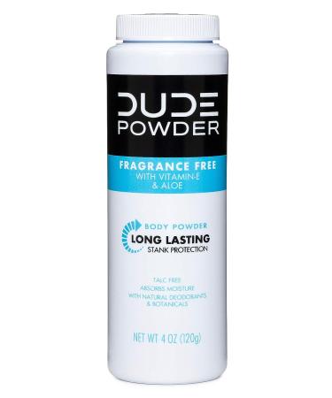 DUDE Body Powder 4oz Fragrance Free with Chamomile & Aloe - Talc & Corn-Starch Based Deodorizer for Men - Buy Online on GoSupps.com