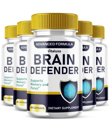 (5 Pack) Brain Defender Supplement Brain Defend Pills for Focus and Memory Support BrainDefender Advanced Nootropic Capsules Daily Clarity Cognitive Health Function Brain Defense Vitamins (300 Ct)