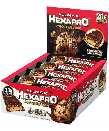 Allmax HexaPro Protein Bar Chocolate Chip Cookie with 20g Protein and with only 4g Sugar Snacking for High in Protein Diets or post workout diets 54g (12 Count) - Buy Online on GoSupps.com