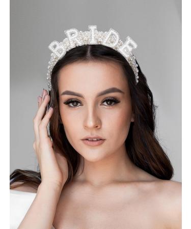 Sweetv Pearl Bride Headband for Wedding - Handmade Rhinestone Bridal Hair Accessories - Bachelorette Party Decorations and Bride to Be Headband - White - Buy Online on GoSupps.com