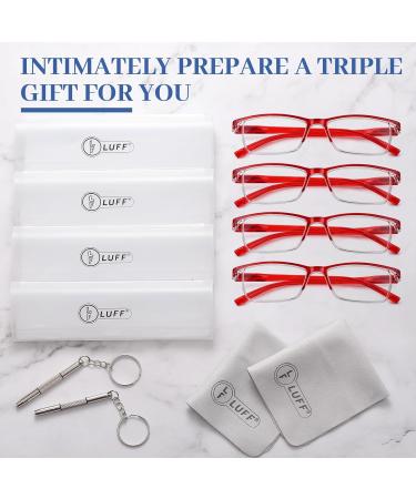LUFF 4Pcs Anti-Blue Ray Reading Glasses - Portable Ultralight 2.25X Readers - Stylish Red Pack for Eye Protection - Buy Online on GoSupps.com