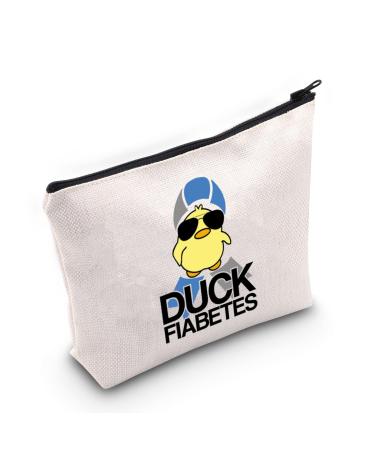 G2TUP Diabetes Awareness Gift Duck Fiabetes Makeup Bag Diabetic Type 1 2 Diabetes Insulin Cosmetic Bag Diabetic Support Gift Diabetic Supply Bag with Zipper (Duck Fiabetes White Bag)
