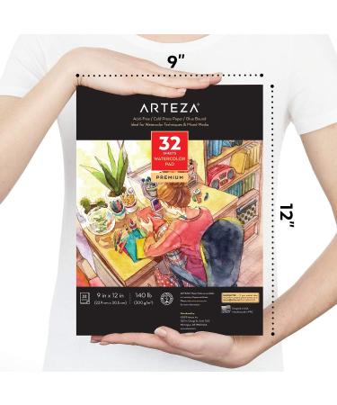 Arteza 9x12 Watercolor Pad - 32 Sheets, Cold Pressed, 140lb/300gsm, Acid-Free Paper for Wet, Dry & Mixed Media - Art Supplies - Buy Online on GoSupps.com