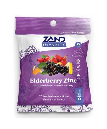 Zand HerbaLozenge Elderberry Zinc | Good-For-You Lozenges for Dry Throats | No Corn Syrup, No Cane Sugar, No Colors | 1 Bag, 15 Lozenges 15 Count (Pack of 1)