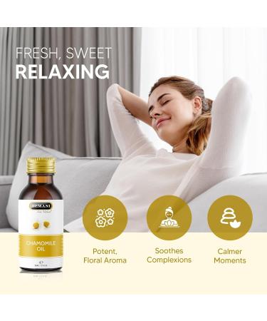 Hemani Chamomile Oil (Matricaria chamomilla) 30ml - Soothing Aromatherapy Essential Oil for Relaxation Calming Ambiance Uplifting Experience Meditation Yoga Sensual Massage & Romantic Fragrance. - Buy Online on GoSupps.com