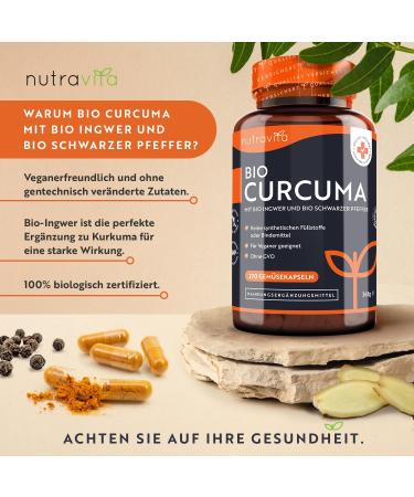 Organic Curcuma Capsules with Ginger - 270 High-Dose Turmeric Capsules with Organic Pepper - 231 mg Pure Curcumin - Vegan & Lab-Tested in Germany - Nutravita - Buy Online on GoSupps.com