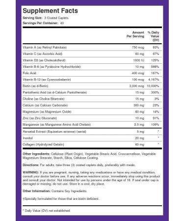 Piping Rock Hair Skin and Nails Vitamins | 120 Caplet Pills | with Collagen | 5000 mcg of Biotin | Non-GMO Gluten Free Supplement - Buy Online on GoSupps.com