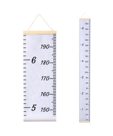 MHJY Height Chart for Kids Height Measure Wall Chart Child Growth Chart Wooden Ruler 7.9'' x 79'' Canvas Height Measurement Hanging Wall Decor for Baby Girls Boys Toddler Bedroom Nursery Blue
