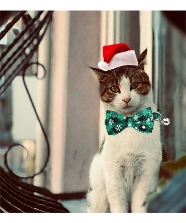 Malier Christmas Cat Collar - Snowflake Pattern Bowtie with Bell, Adjustable Buckle - Red + Green - Pet Accessories for Kitten, Kitty, Puppy - Buy Online on GoSupps.com
