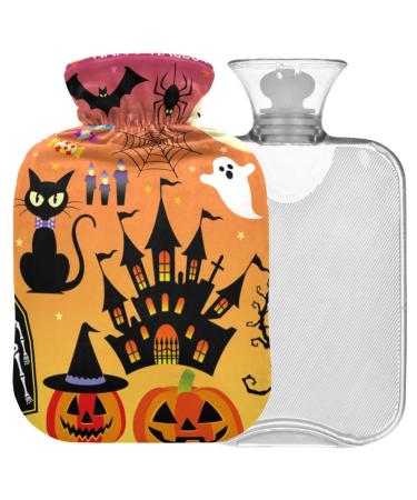 Naanle Black Cat Happy Halloween Heat bottle with reference Transparent hot water bottle Handfoots Warmer Heading bag for pain relief heat and cold therapy 1L