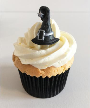 Holly Cupcakes 6 Sugar Witches Hats Handfinished with Edible Silver Paint- Handmade with Love with the UK!