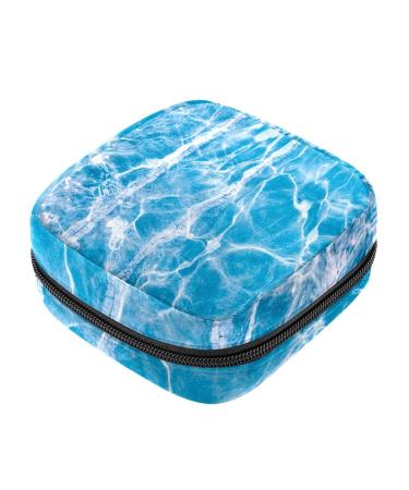 Menstrual Pad Bag with Zipper Ladies Napkin Pouch Tampons Collection Bag for Women and Girls (Water Pool)