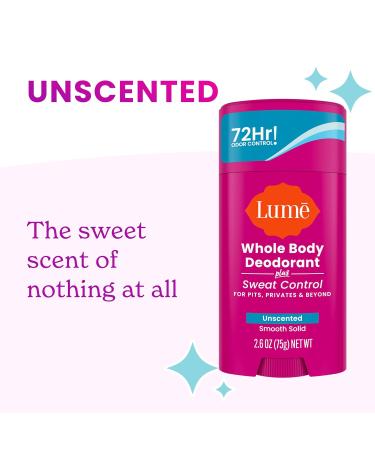 Lume Deodorant Plus Sweat Control - Smooth Solid Stick - Maximum Strength Antiperspirant - 72 Hour Odor And Sweat Control - Baking Soda Free Skin Loving - 3.0 ounce (Unscented) - Buy Online on GoSupps.com