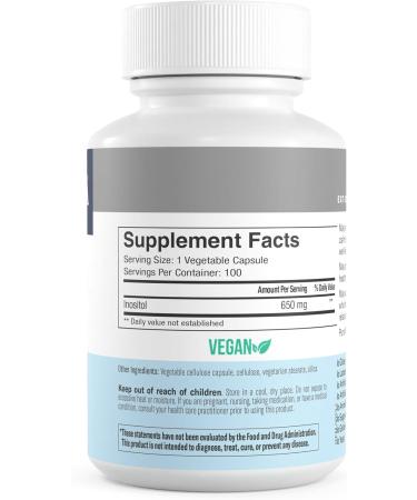 FREEDA Pure Inositol Capsules - 650 mg Inositol Supplement from Myo-Inositol - Mood and Calm Support - Vegetarian and Kosher Certified Vitamin B8 (Inositol) Supplements - Made in USA (100 ct) - Buy Online on GoSupps.com