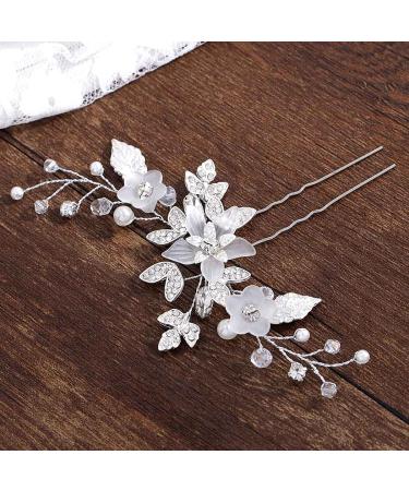 Easedaily Silver Leaf Crystal Wedding Hair Pin | Bridal Rhinestone Hair Accessories for Women & Girls - Buy Online on GoSupps.com