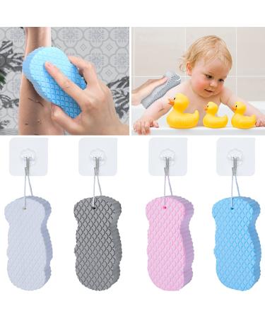 4Pcs Bath Sponge  Ultra Soft Exfoliating Sponge Body Shower Reusable Exfoliate Dead Skin Remover  Super Soft Exfoliating Bath Sponge with 4 Sticky Hooks for Men  Women  Adult and Children Type 1