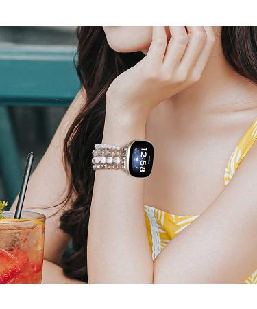 Women's Handmade Beaded Bracelet Band for Fitbit Versa 3/Sense - White/Grey - Buy Online on GoSupps.com