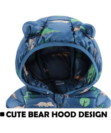 Baby Puffer Jacket Toddler Winter Coat with Hood, Blue Dinosaur Design | 2-3 Years - Buy Online on GoSupps.com