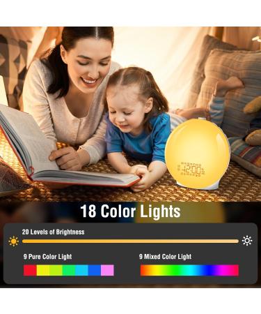 Yazeky Daylight Alarm Clock | Sunrise Sunset Simulation | Dual Alarms & 7 Natural Sounds | Bedside Lamp with 7 Color Brightness - Buy Online on GoSupps.com