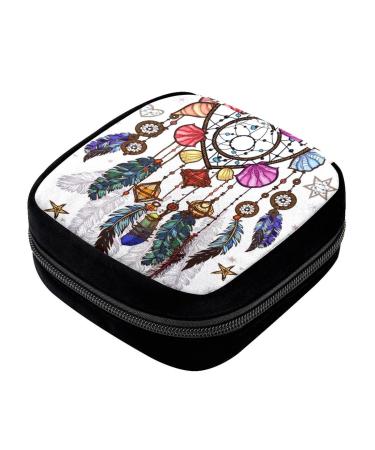GIAPB Period Bag Sanitary Napkin Storage Bag Pad Holder for Period Makeup Pouch Bohemian Dreamcatcher Feathers Color2203