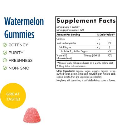 Nordic Naturals Kids Vitamin D3 Gummies - Wild Watermelon Splash 400 IU | 120 Gummies - Buy Online on GoSupps.com