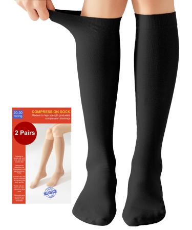 2 pairs of medical compression stockings women & men 20-30 mmHg class 2 closed toe area graded support support stockings for varicose veins edema flight xl 2x black