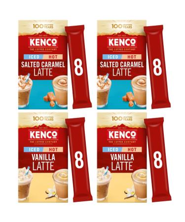 Coffee Multipack With 2x Kenco Iced/Hot Salted Caramel Latte And 2x Kenco Iced/Hot Vanilla Latte - 162.4g 8 per pack - Kenco Hot/Iced Coffee On the Go Instant Coffee Sachets - Buy Online on GoSupps.com