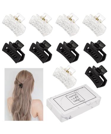 Small Claw Hair Clips for Women Girls, Tiny Hair Claw Clips for Thin/Medium Thick Hair, 1.5 Inch Mini Hair Jaw Clips Matte Rectangle Nonslip Clip with Gift Box (Black & clear) Black+clear color series